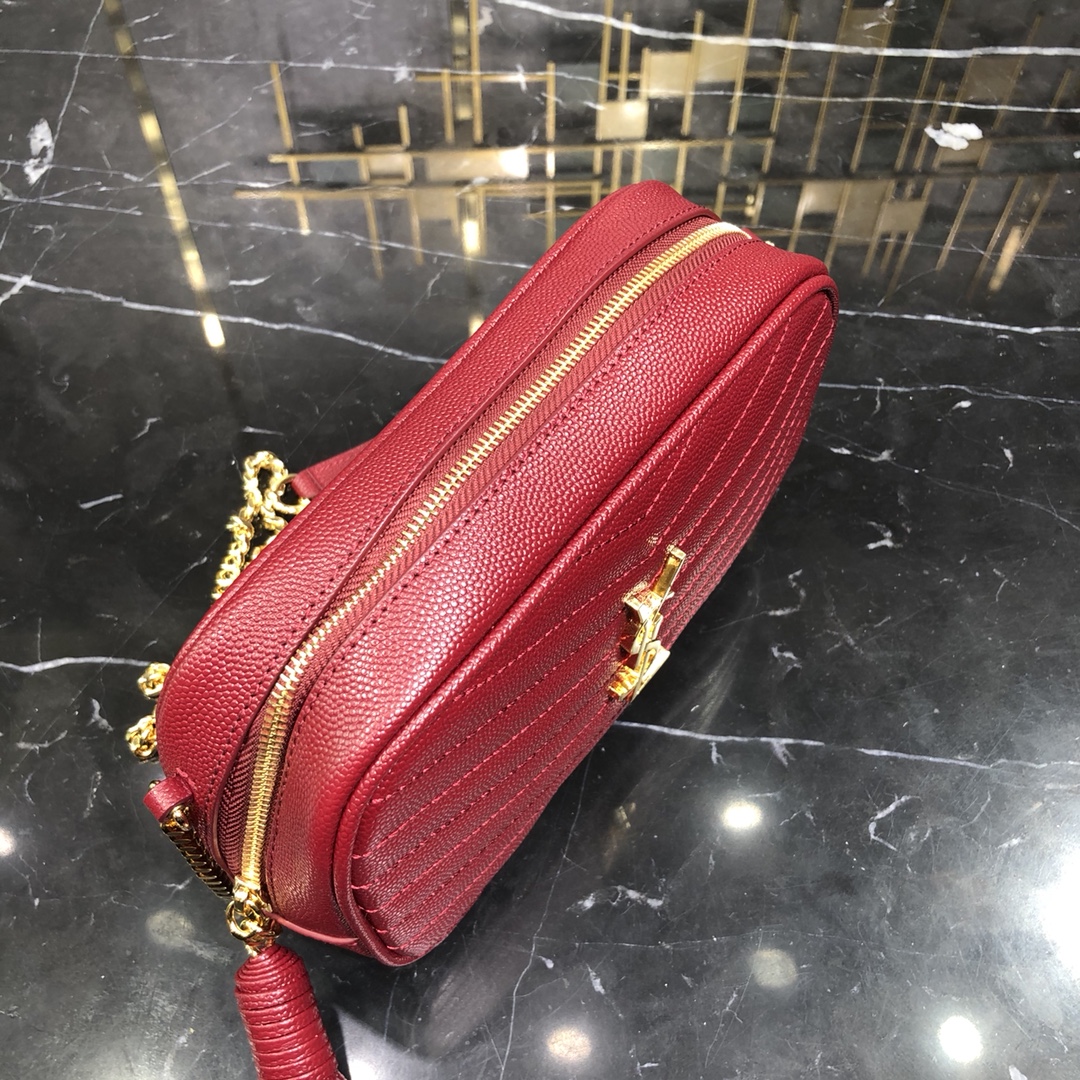 Saint Laurent Mini LOU Camera Quilted Calfskin Shoulder Bag Handbag Red 748849 Gold